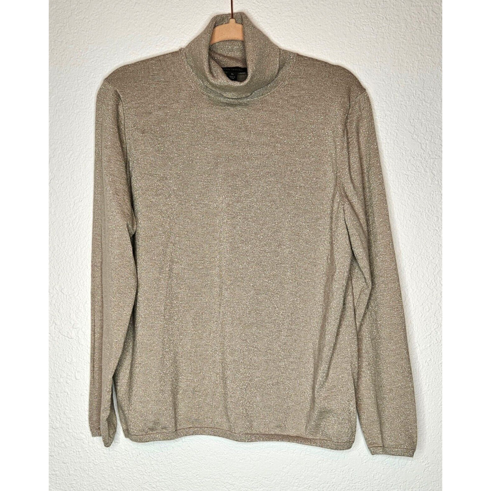 Ann Taylor Sweater Womens XL Beige Metallic Turtleneck Ribbed Shimmer Holiday‎